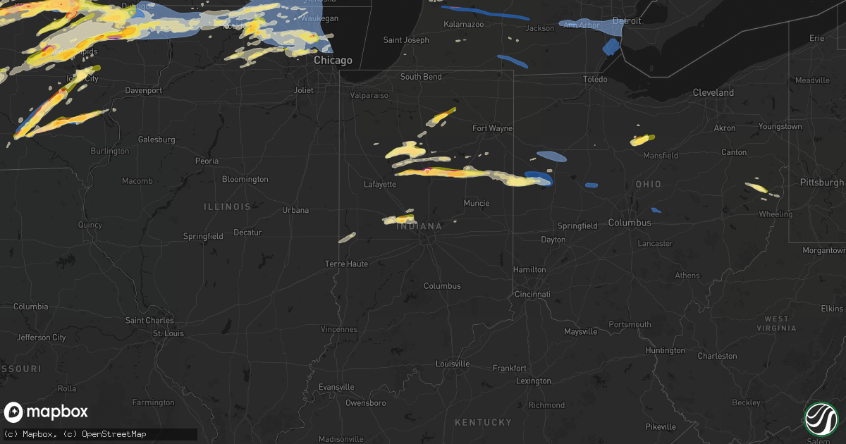 Hail map in Indiana on April 14, 2026