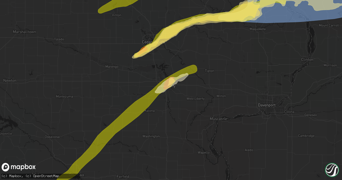 Hail map in Iowa City, IA on April 14, 2026