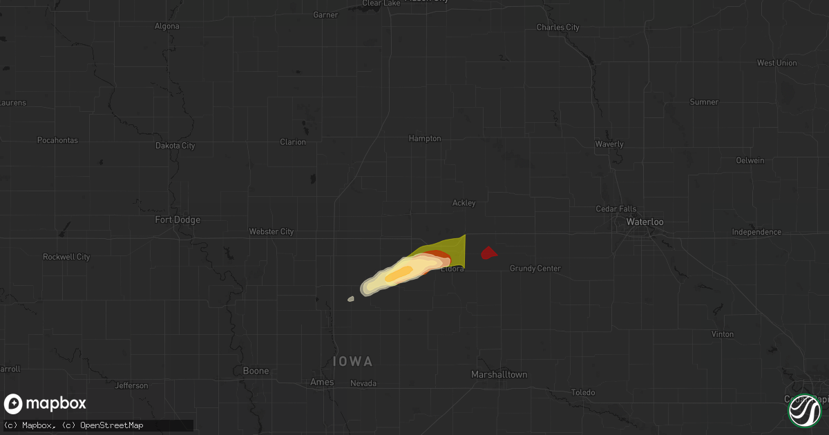 Hail map in Iowa Falls, IA on April 14, 2026