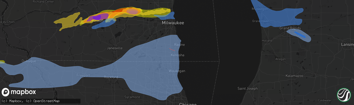 Hail map in Kenosha, WI on April 14, 2026