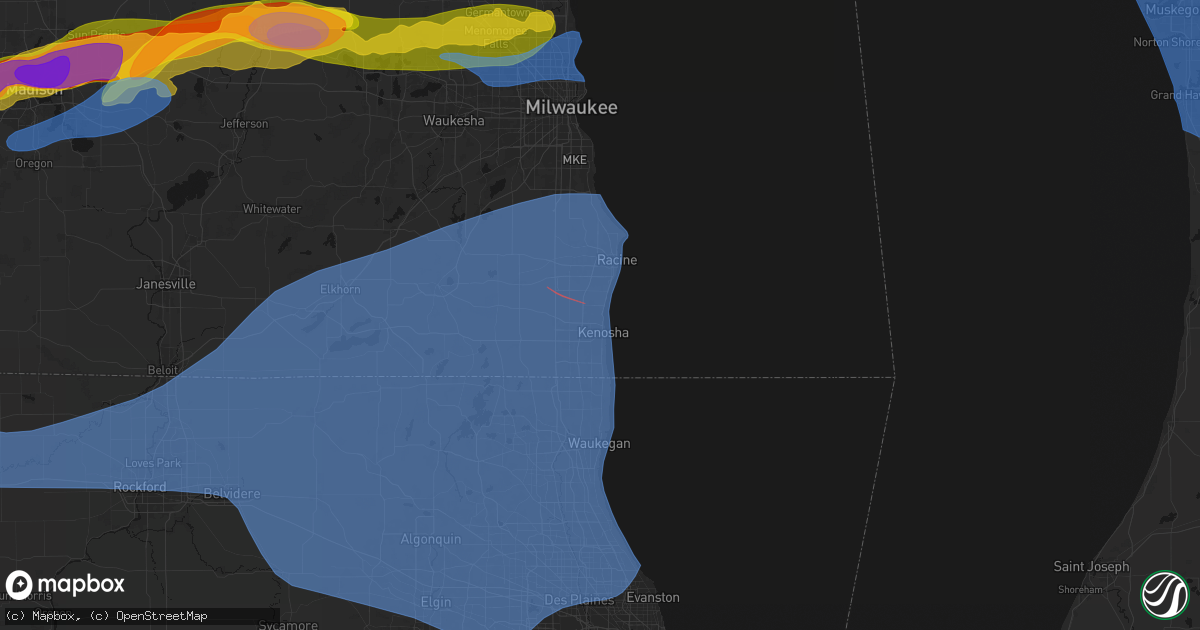 Hail map in Kenosha, WI on April 14, 2026