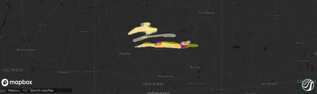 Hail map in Kokomo, IN on April 14, 2026