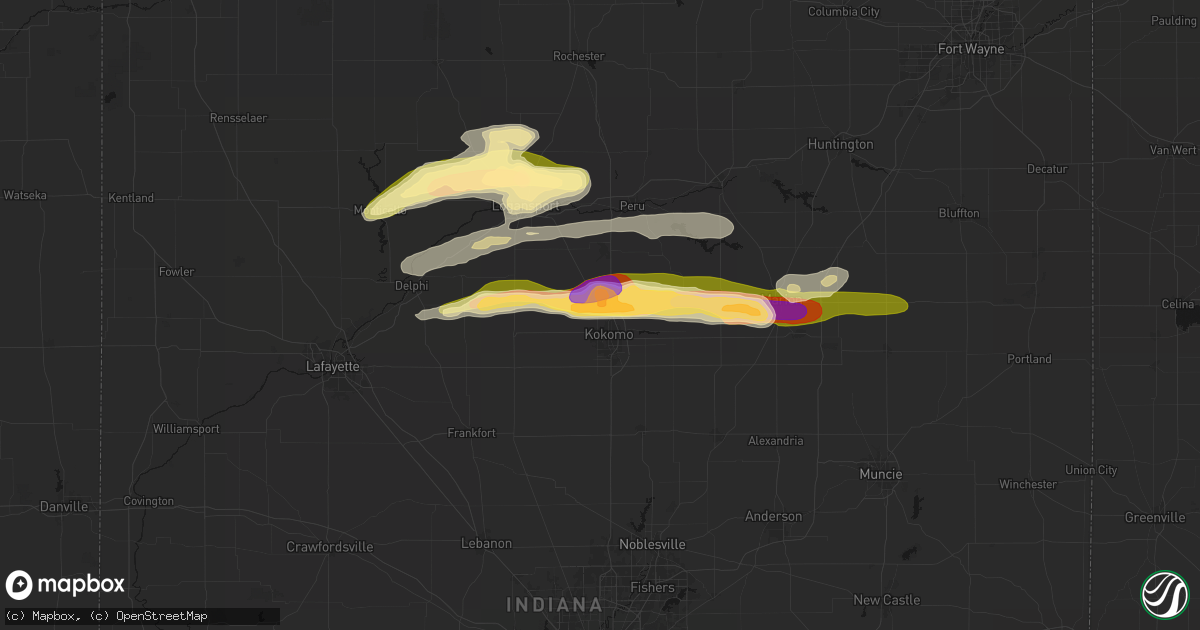 Hail map in Kokomo, IN on April 14, 2026
