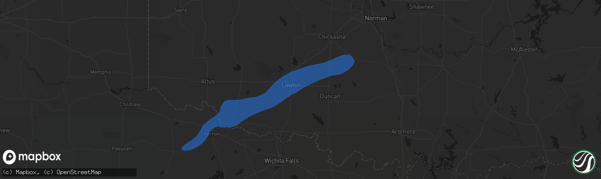 Hail map in Lawton, OK on April 14, 2026