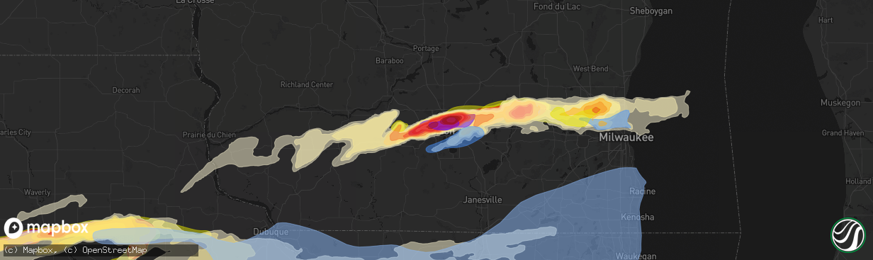 Hail map in Madison, WI on April 14, 2026