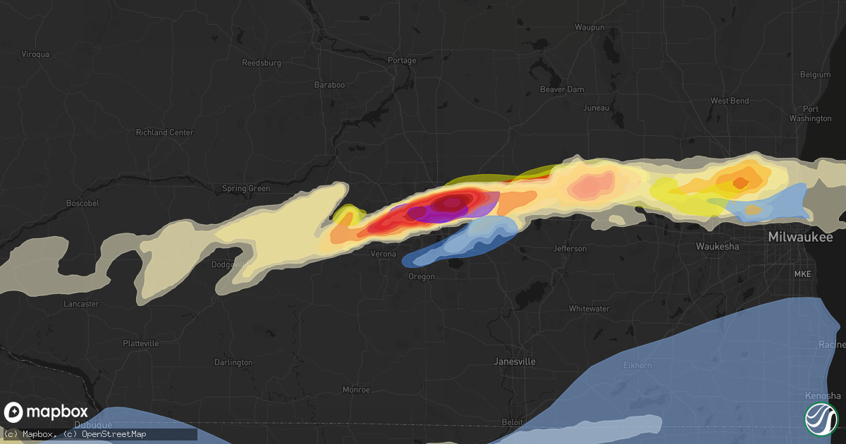 Hail map in Madison, WI on April 14, 2026