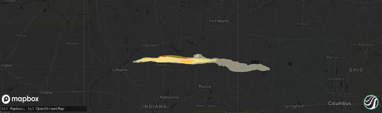 Hail map in Marion, IN on April 14, 2026