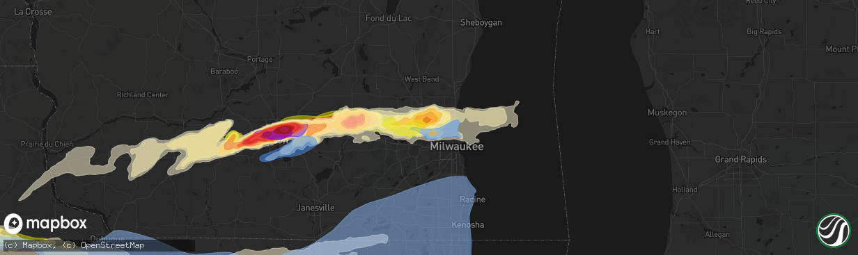 Hail map in Menomonee Falls, WI on April 14, 2026