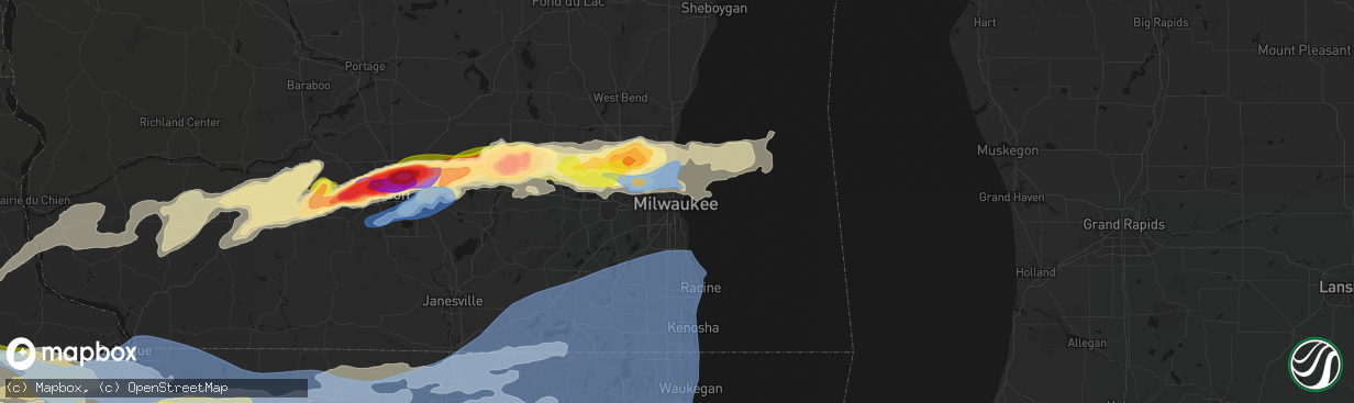 Hail map in Milwaukee, WI on April 14, 2026