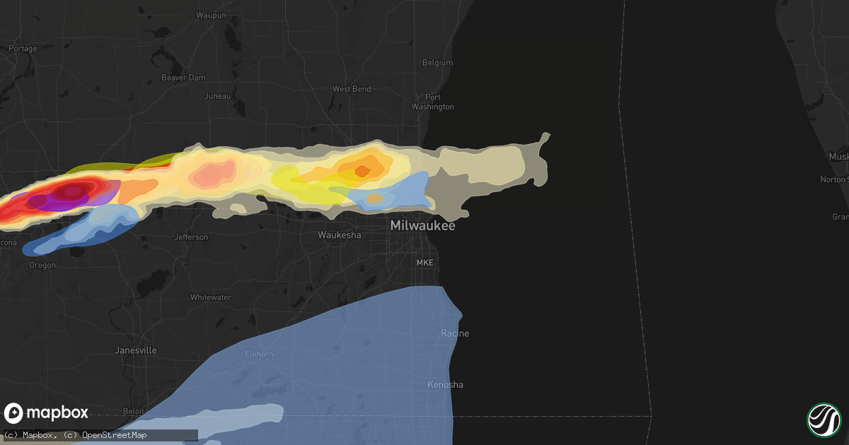 Hail map in Milwaukee, WI on April 14, 2026