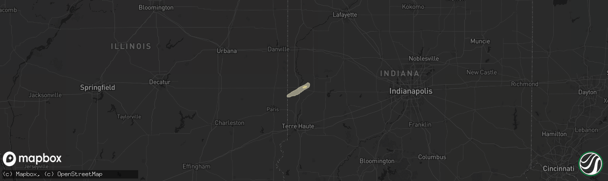 Hail map in Montezuma, IN on April 14, 2026