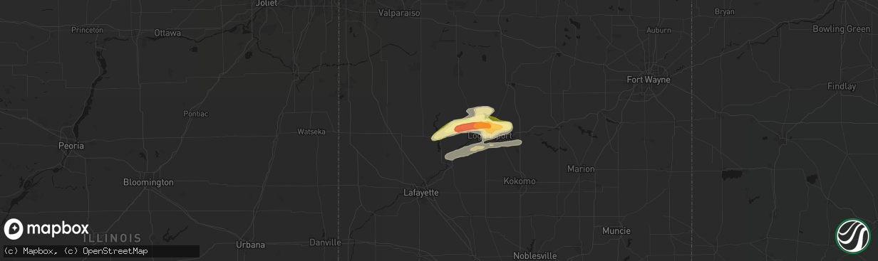 Hail map in Monticello, IN on April 14, 2026