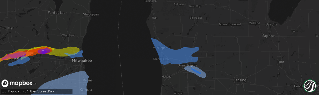 Hail map in Muskegon, MI on April 14, 2026