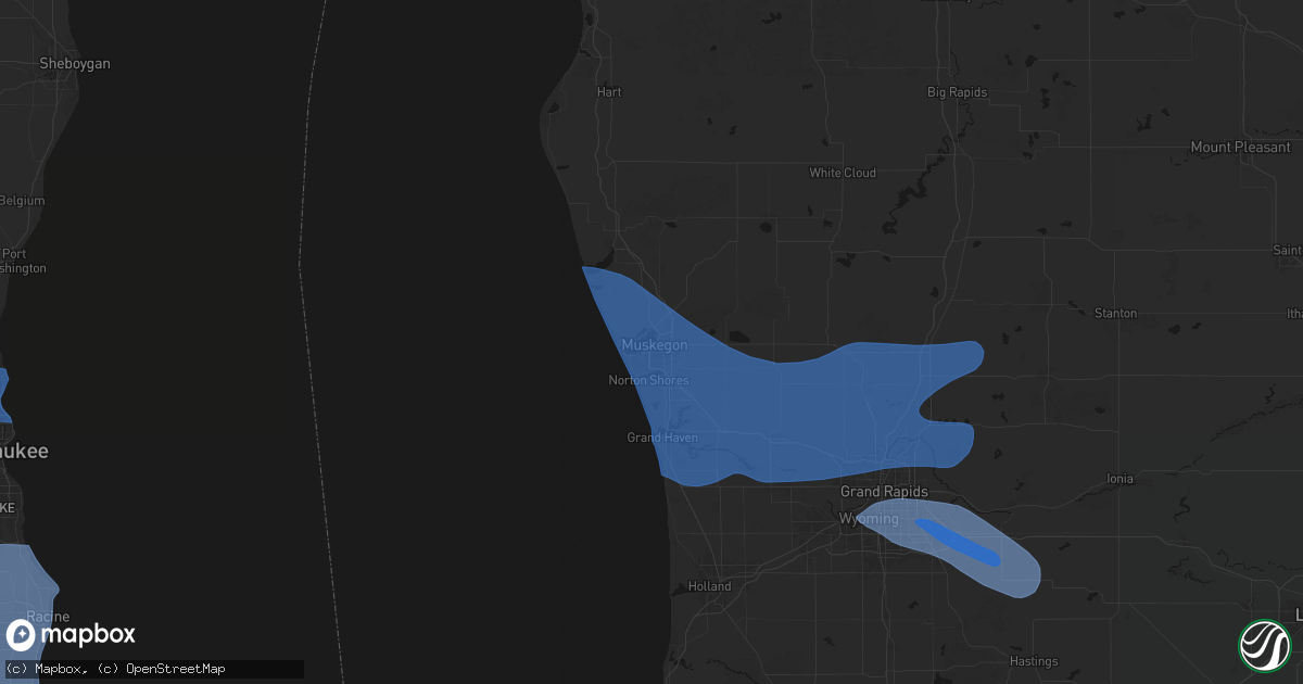 Hail map in Muskegon, MI on April 14, 2026