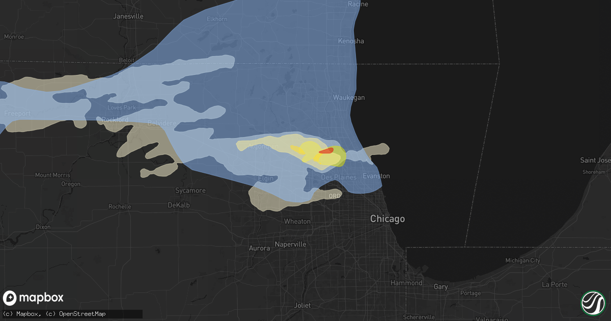 Hail map in Palatine, IL on April 14, 2026