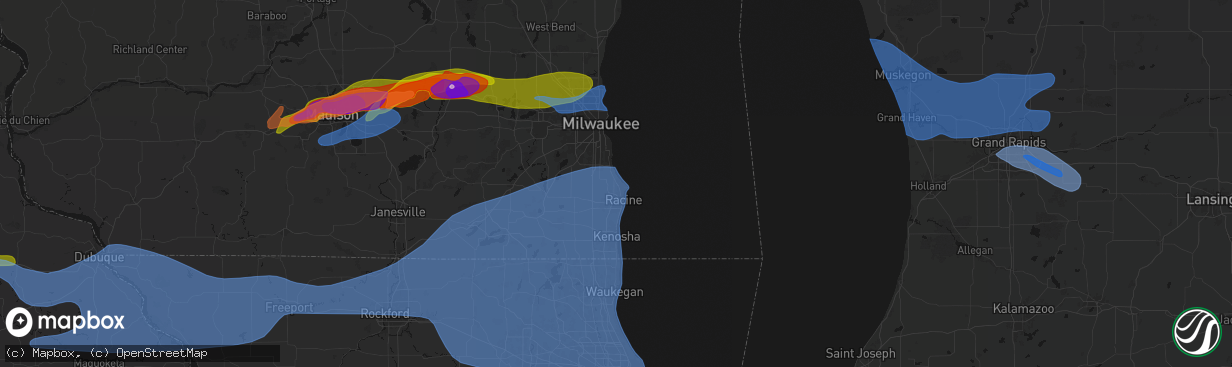Hail map in Racine, WI on April 14, 2026