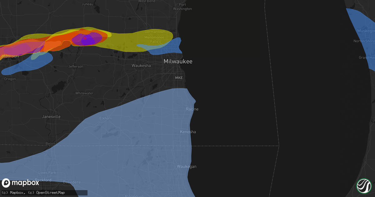 Hail map in Racine, WI on April 14, 2026