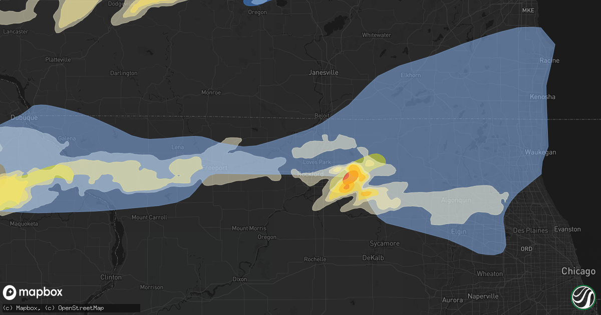 Hail map in Rockford, IL on April 14, 2026