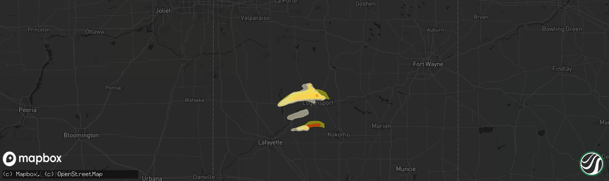 Hail map in Royal Center, IN on April 14, 2026