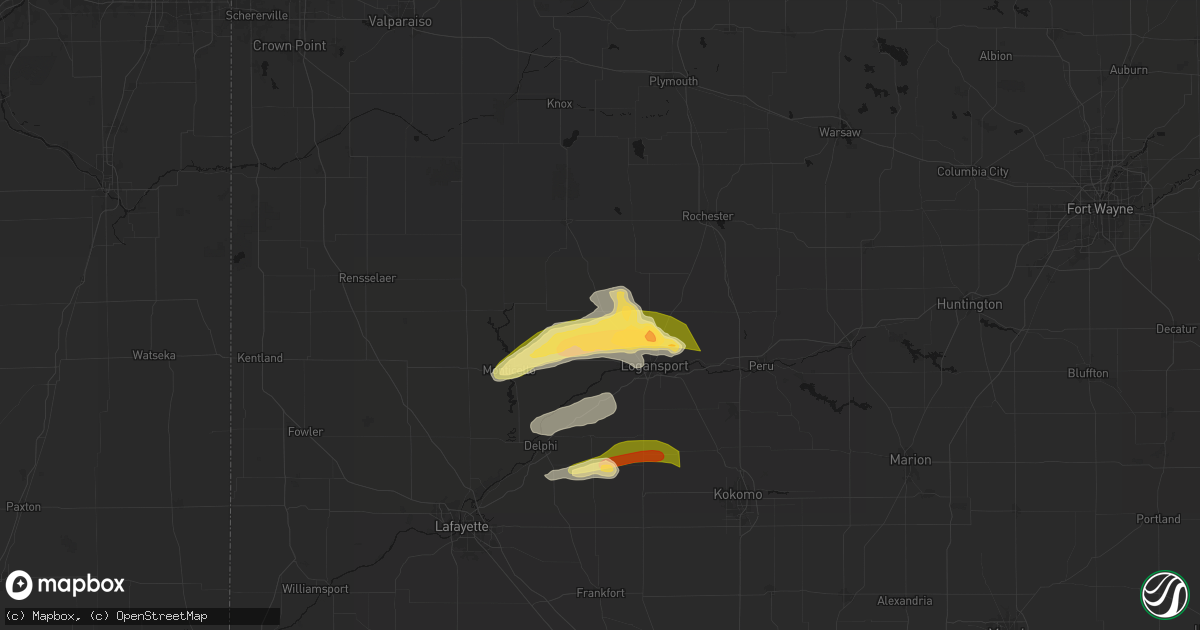 Hail map in Royal Center, IN on April 14, 2026