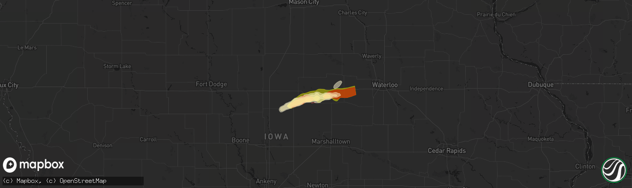 Hail map in Steamboat Rock, IA on April 14, 2026