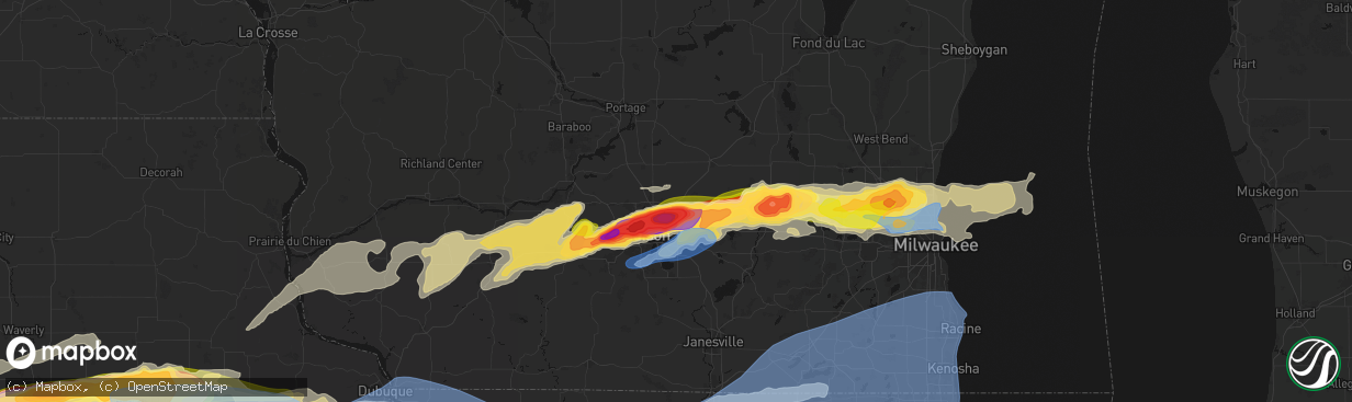 Hail map in Sun Prairie, WI on April 14, 2026
