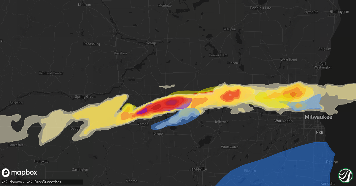 Hail map in Sun Prairie, WI on April 14, 2026