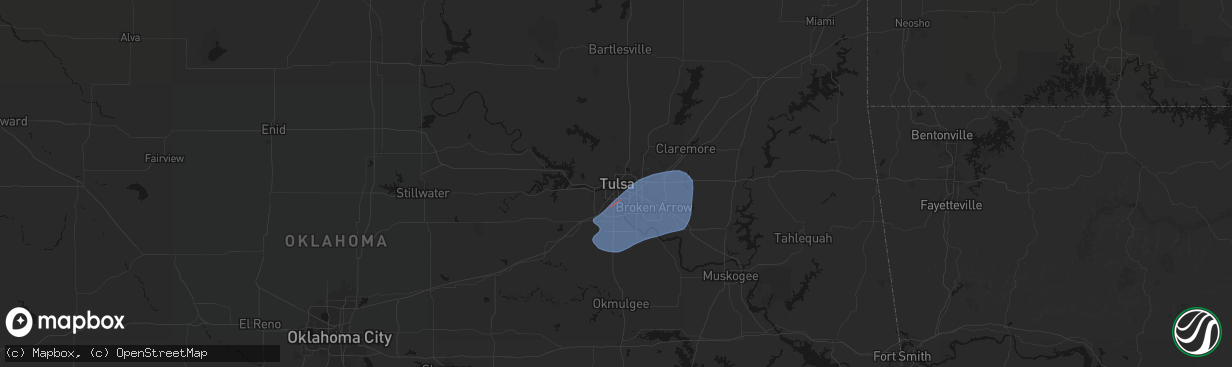 Hail map in Tulsa, OK on April 14, 2026