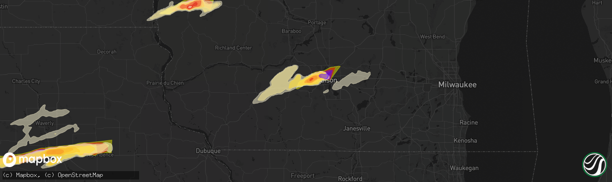 Hail map in Verona, WI on April 14, 2026