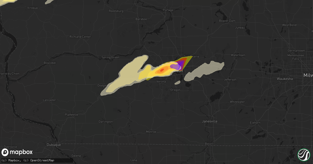 Hail map in Verona, WI on April 14, 2026