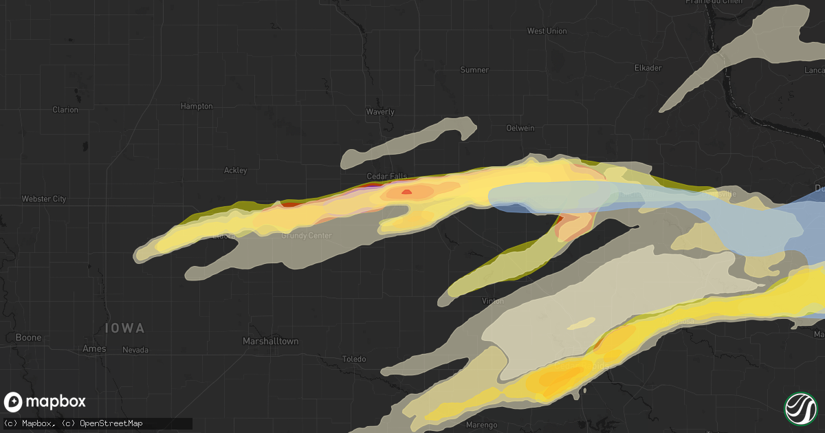 Hail map in Waterloo, IA on April 14, 2026