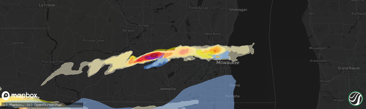 Hail map in Watertown, WI on April 14, 2026