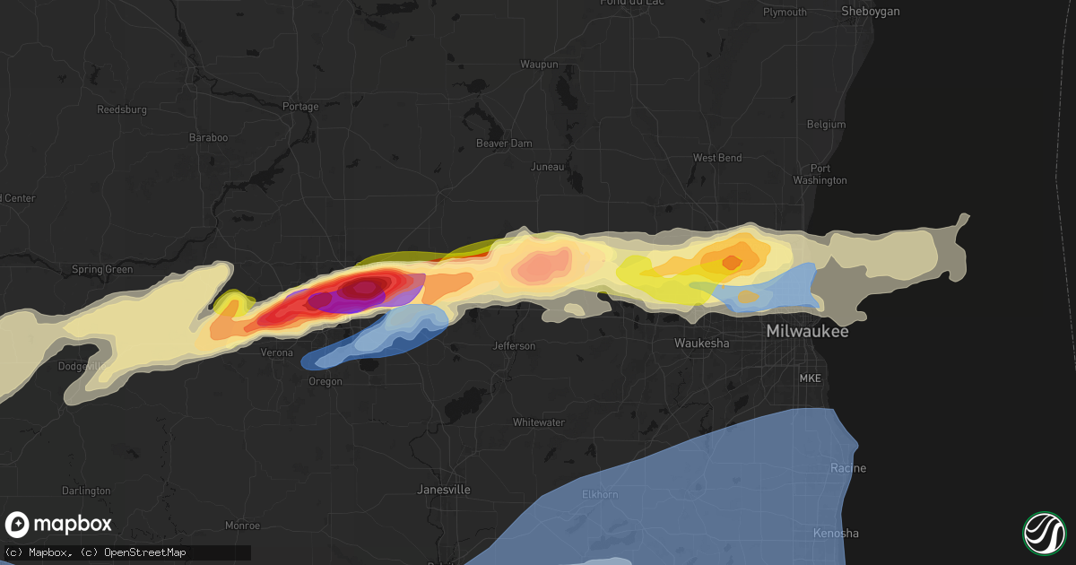 Hail map in Watertown, WI on April 14, 2026