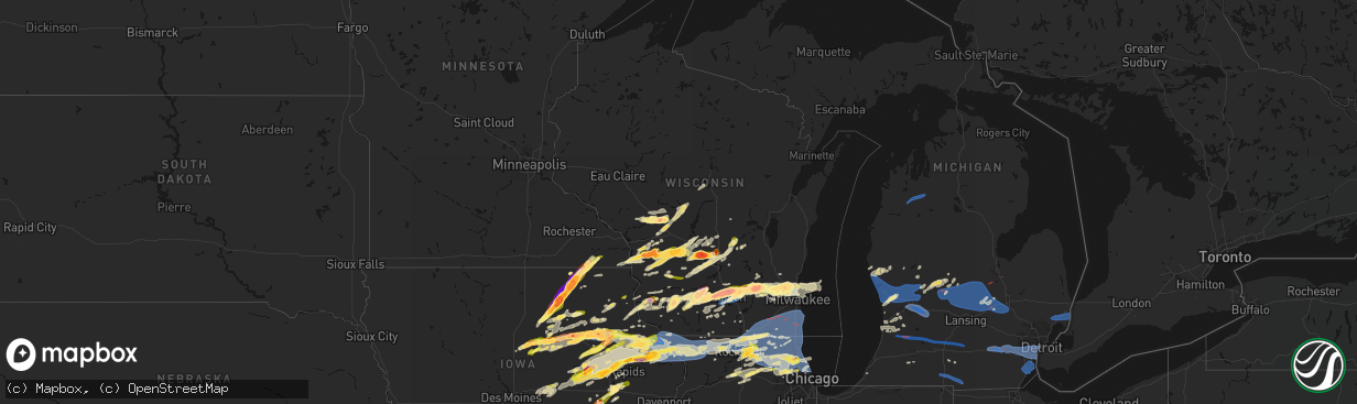 Hail map in Wisconsin on April 14, 2026