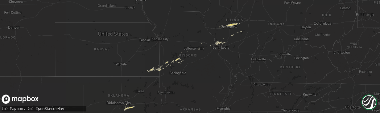 Hail map in Missouri on April 15, 2013
