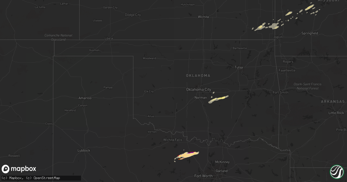 Hail map in Oklahoma on April 15, 2013