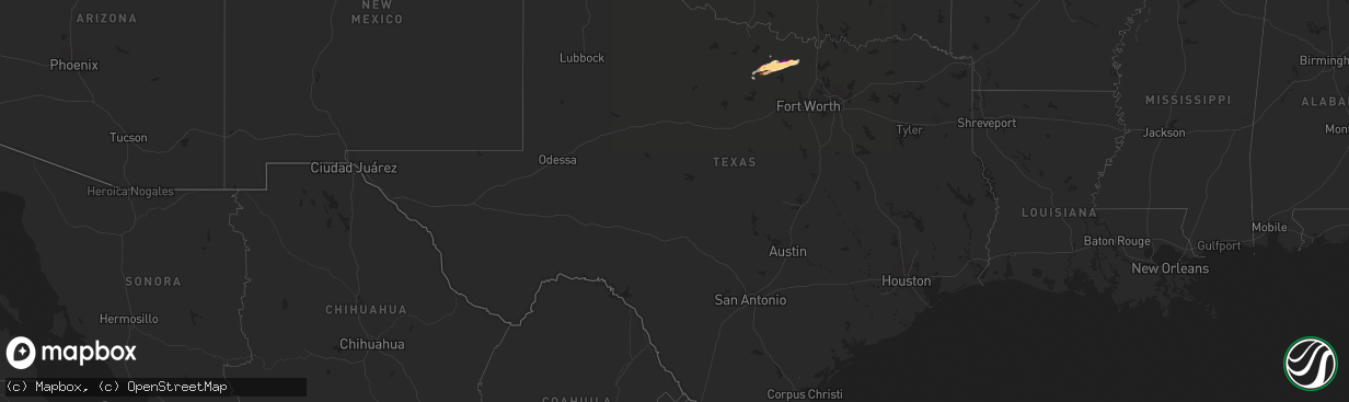 Hail map in Texas on April 15, 2013