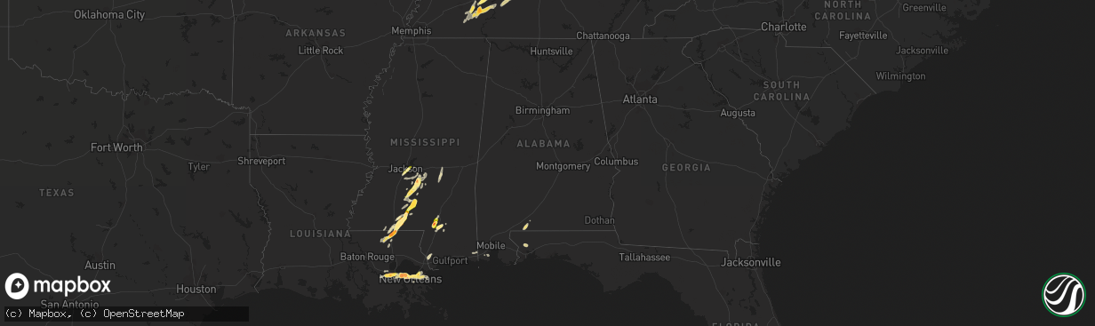 Hail map in Alabama on April 15, 2015