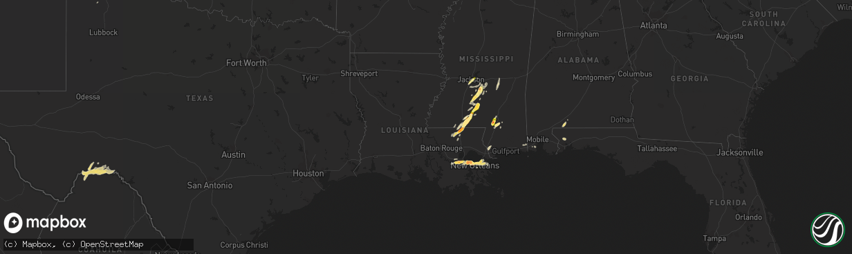 Hail map in Louisiana on April 15, 2015