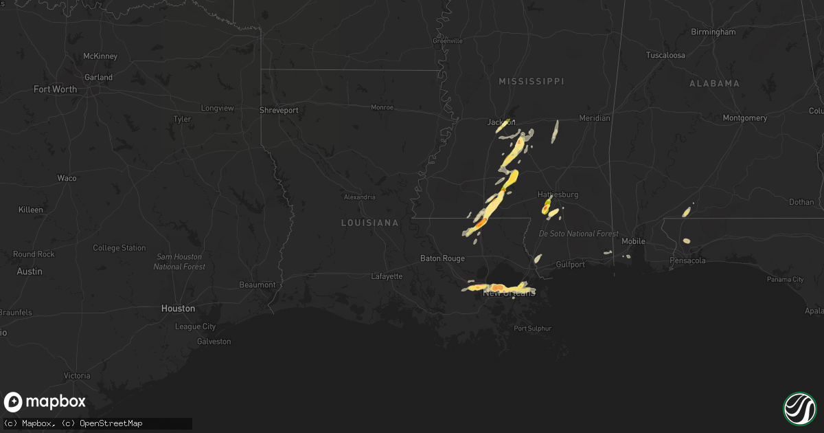 Hail map in Louisiana on April 15, 2015