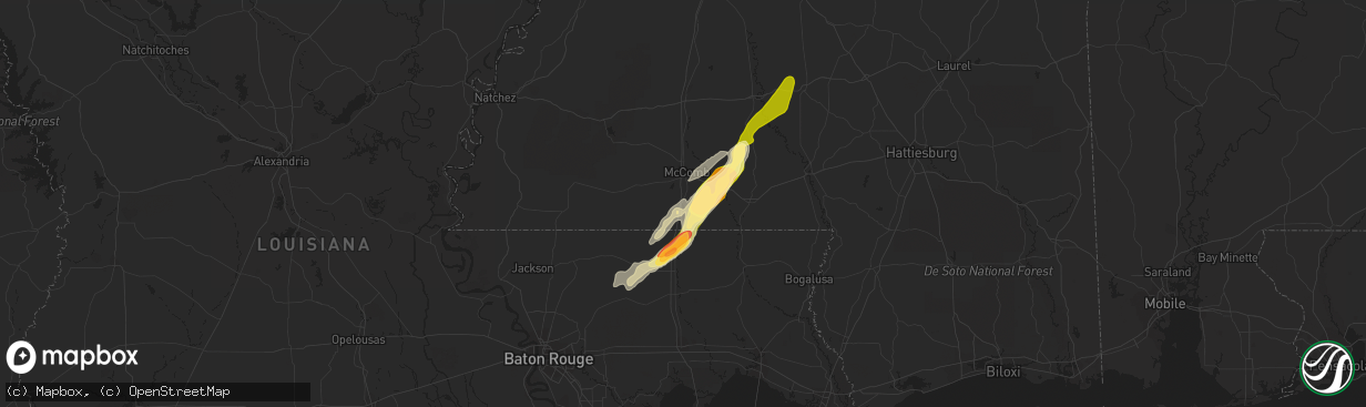 Hail map in Magnolia, MS on April 15, 2015