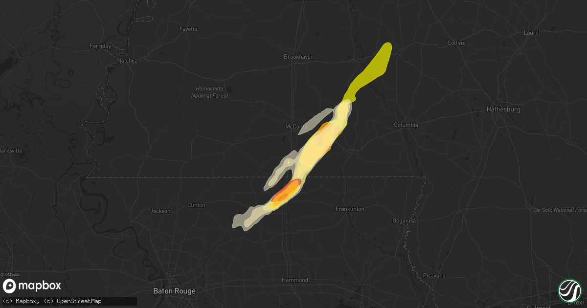 Hail map in Magnolia, MS on April 15, 2015