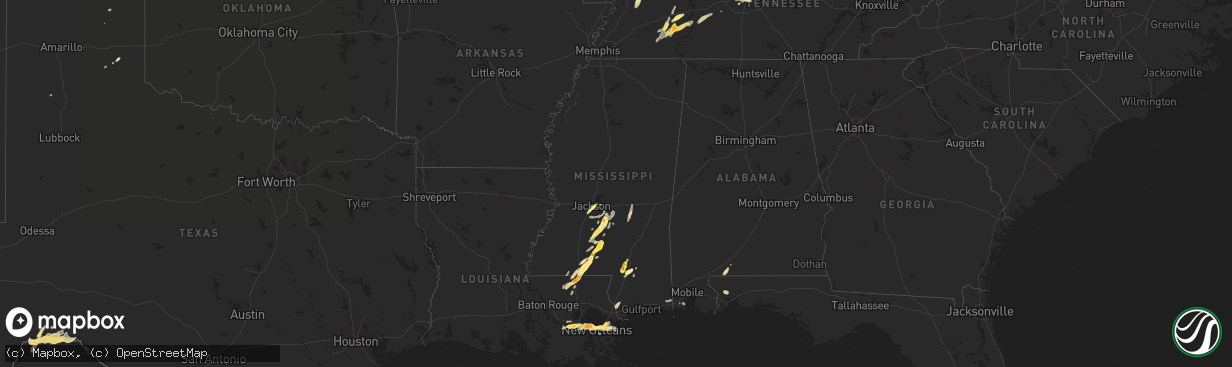 Hail map in Mississippi on April 15, 2015