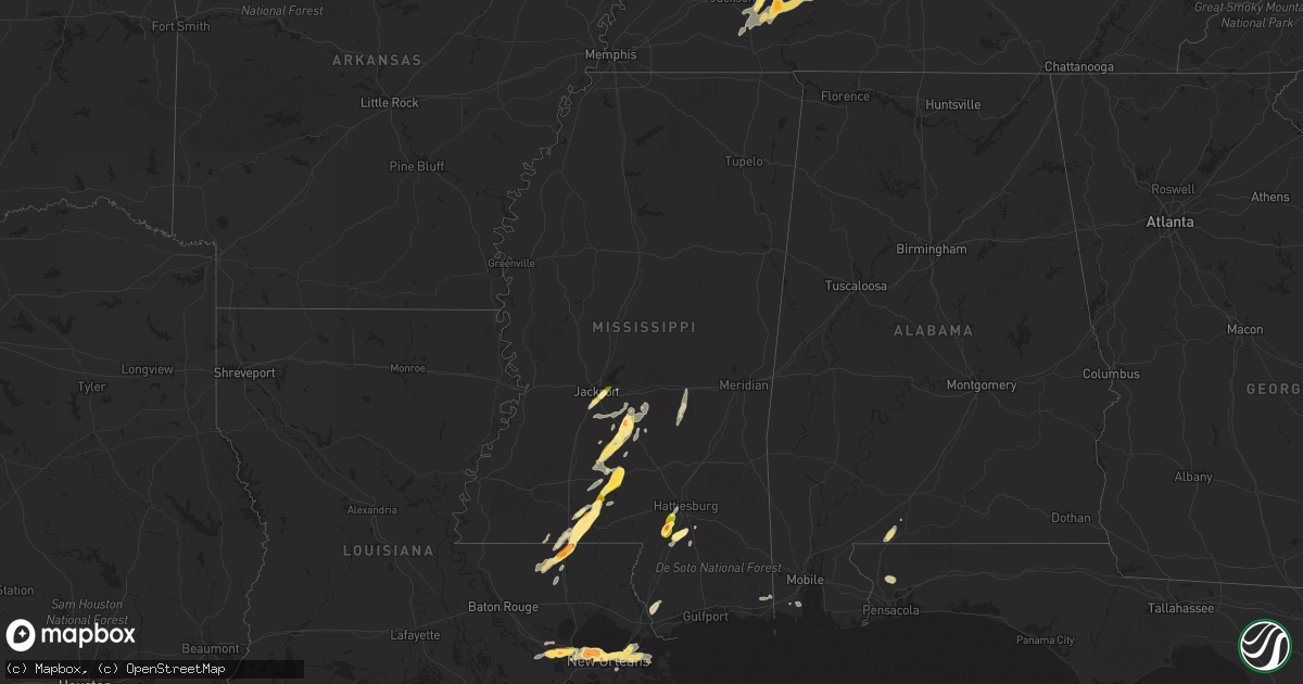 Hail map in Mississippi on April 15, 2015