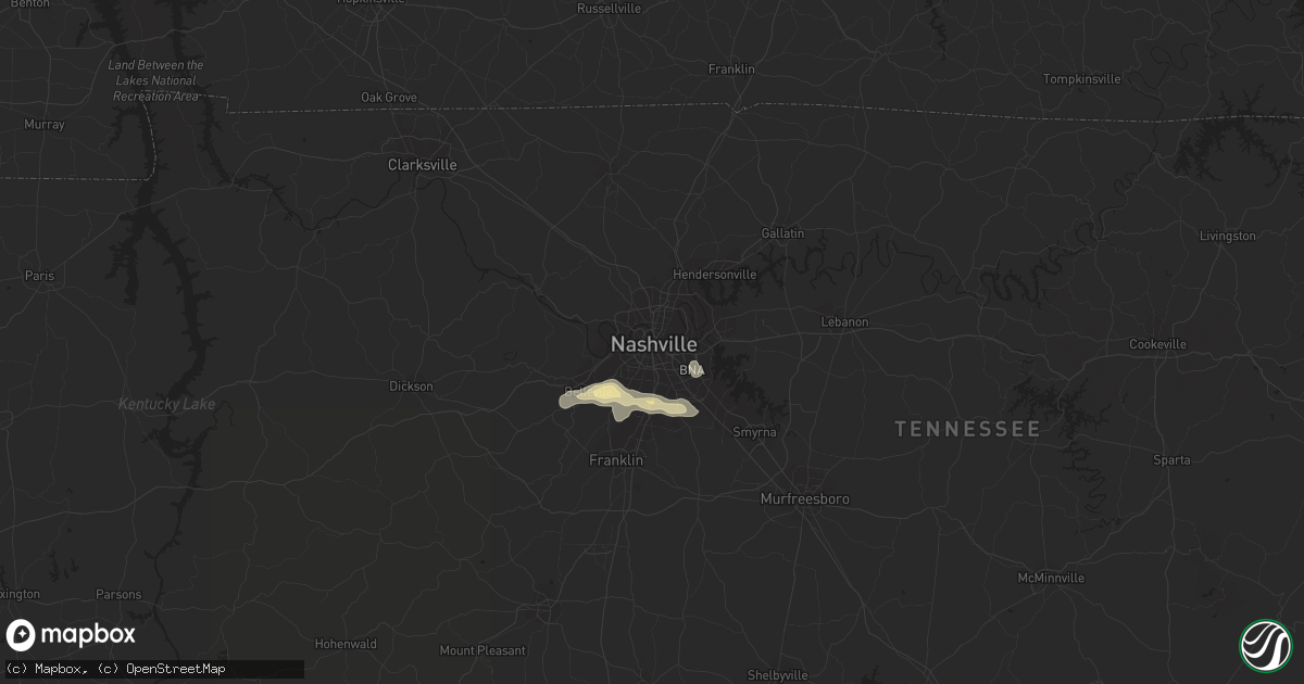 Hail map in Nashville, TN on April 15, 2015