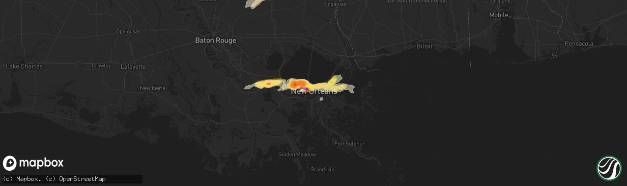 Hail map in New Orleans, LA on April 15, 2015