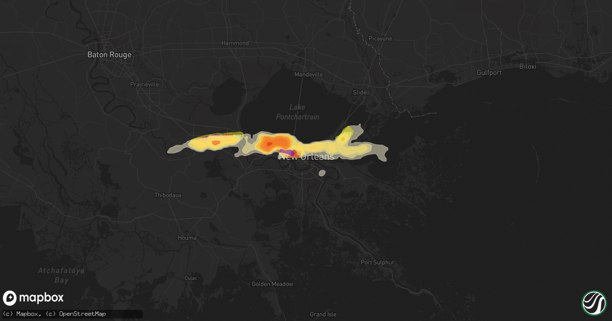 Hail map in New Orleans, LA on April 15, 2015