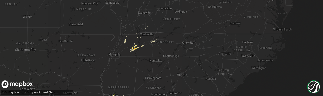 Hail map in Tennessee on April 15, 2015