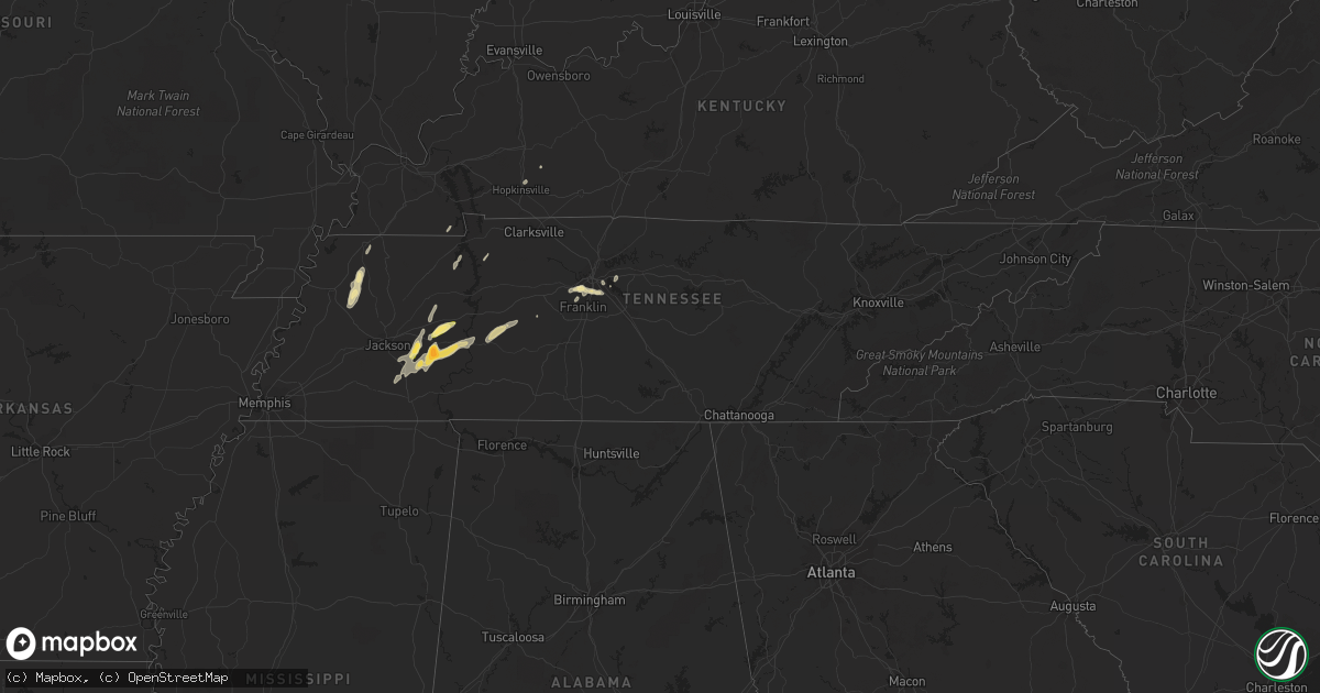 Hail map in Tennessee on April 15, 2015