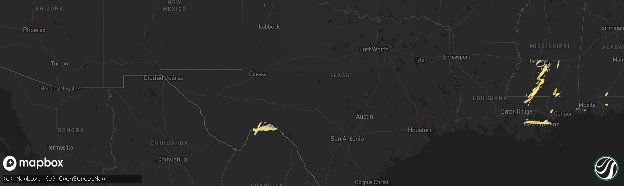 Hail map in Texas on April 15, 2015